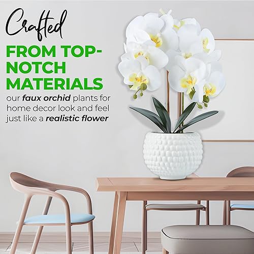 Miniatura 3 de Hisow Orquídeas artificiales grandes, orquídeas artificiales blancas de 17 pulgadas con maceta de cerámica para decoración de sala de estar, planta