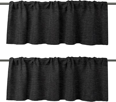 WOSIBO 2 Pack Blackout Window Valance Burlap Tan Rod Pocket Farmhouse Style Window Treatment Decor Curtains for Kitchen Bathroom Living Room 16" x 56" Black