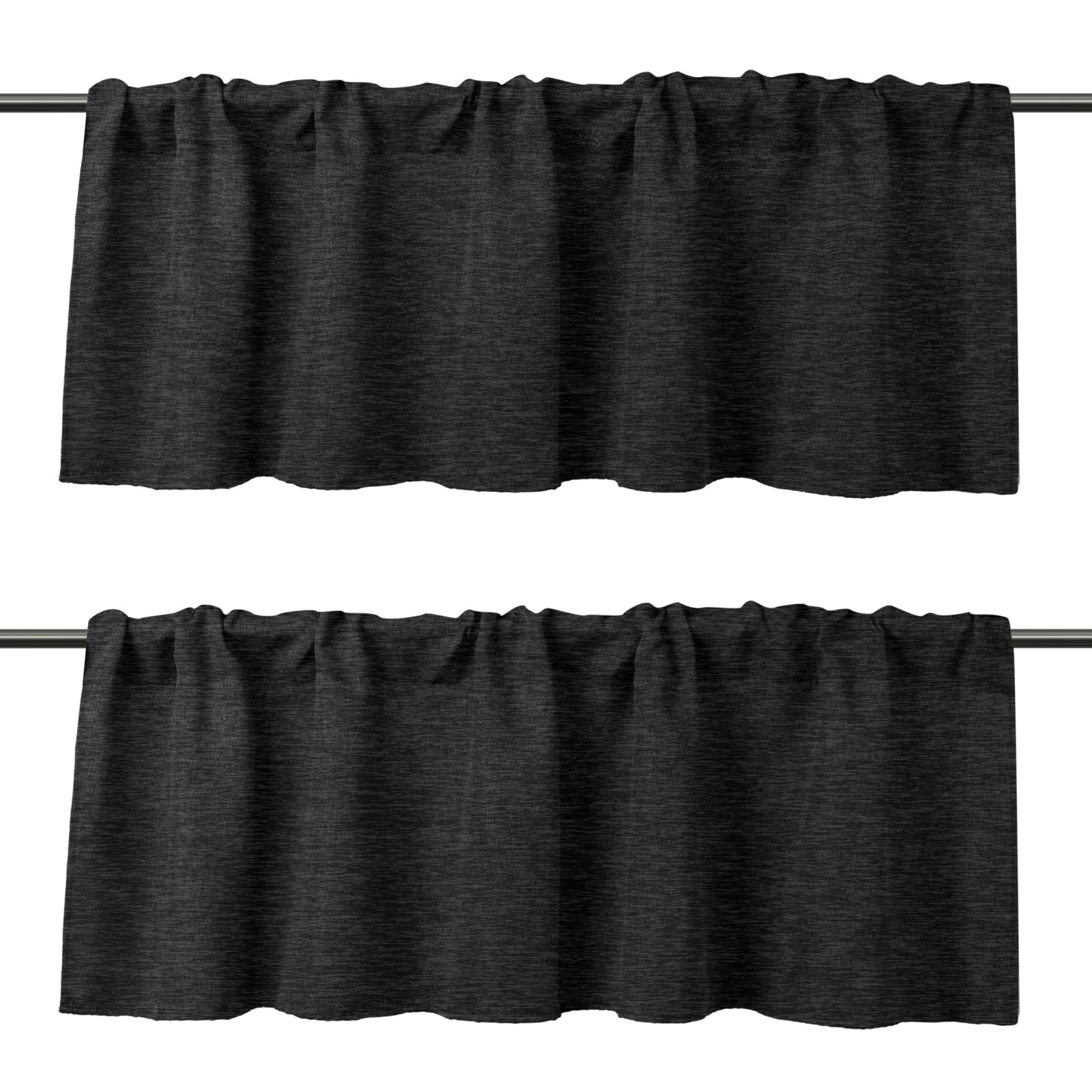 2 Pack Blackout Window Valance Burlap Tan Rod Pocket Farmhouse Style Window Treatment Decor Curtains for Kitchen Bathroom Living Room 16" x 56" (Black)