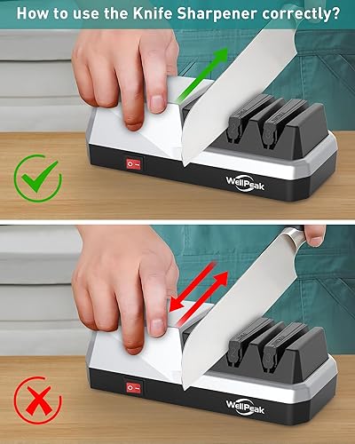 Miniatura 5 de Afilador de cuchillos eléctrico de 3 etapas para cuchillos de 1820 grados, afilado abrasivo de diamante para cuchillos de chef de borde recto,