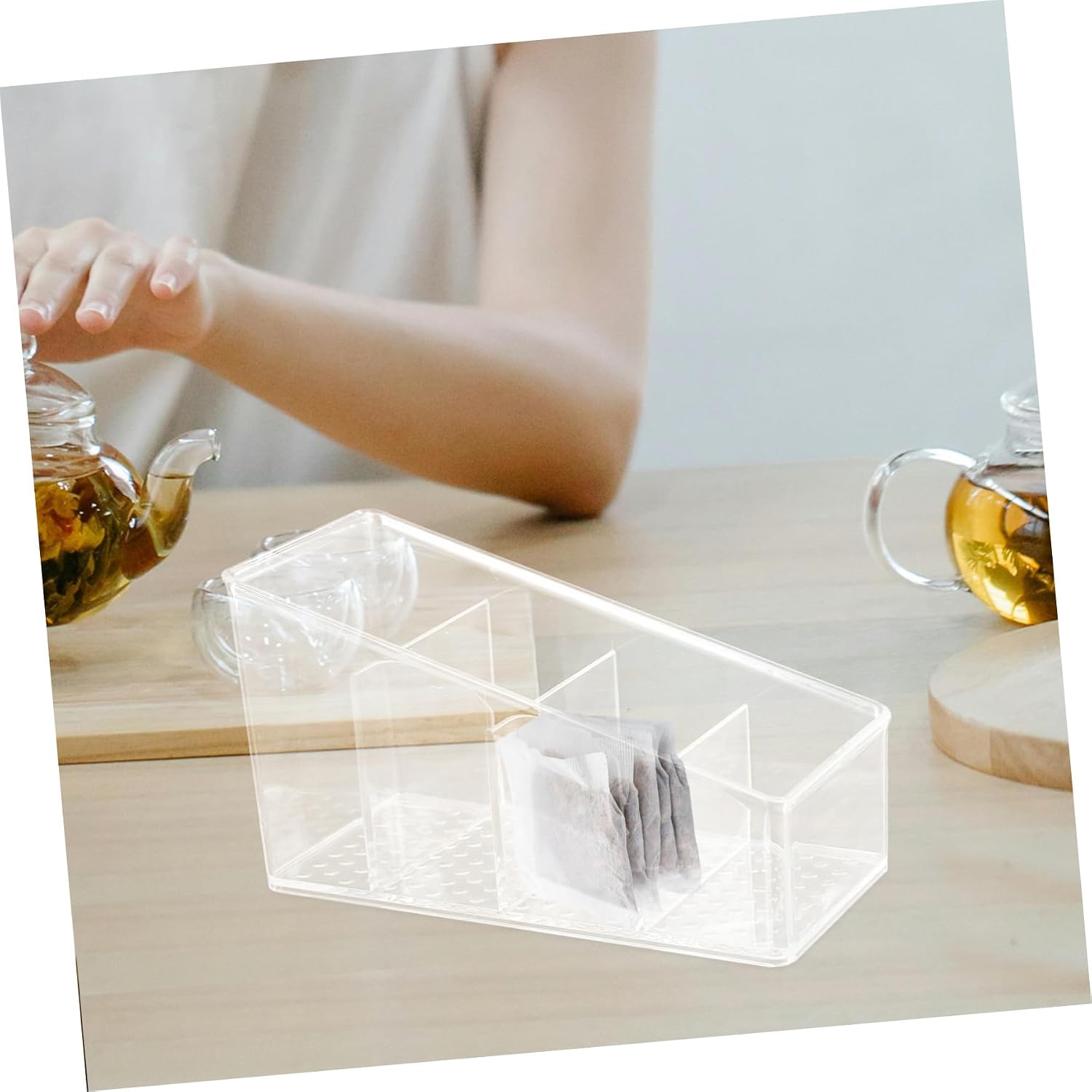 Compartment Tea Bag Organizer Box, 7x15x8.8cm PET Decorative Holder