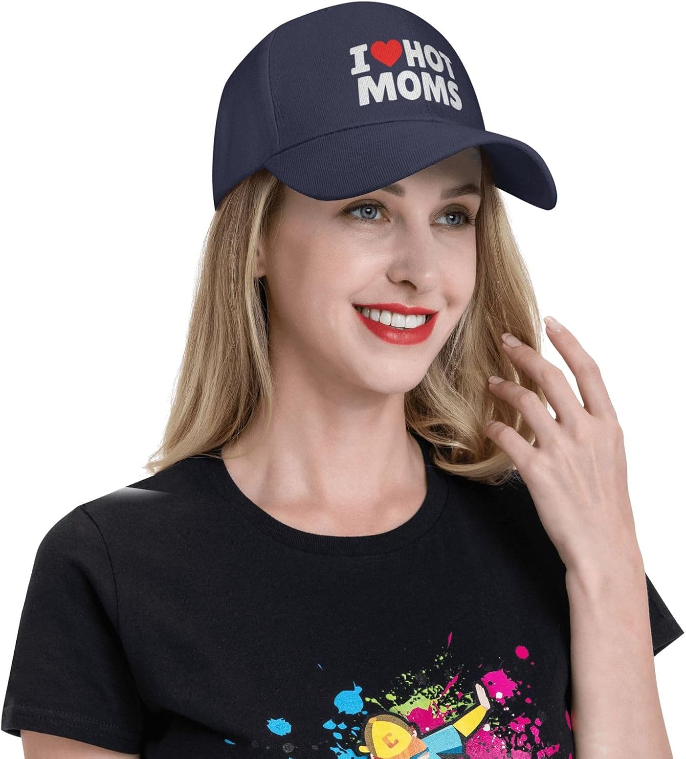Funny I Love Hot Moms I Heart Hot Moms Gift Black Cowboy Hat Men Women Baseball Cap Adjustable Classic Basebal