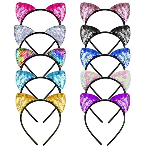 WXJ13 10 diademas reversibles con orejas de gato, accesorios para el cabello para niñas y mujeres