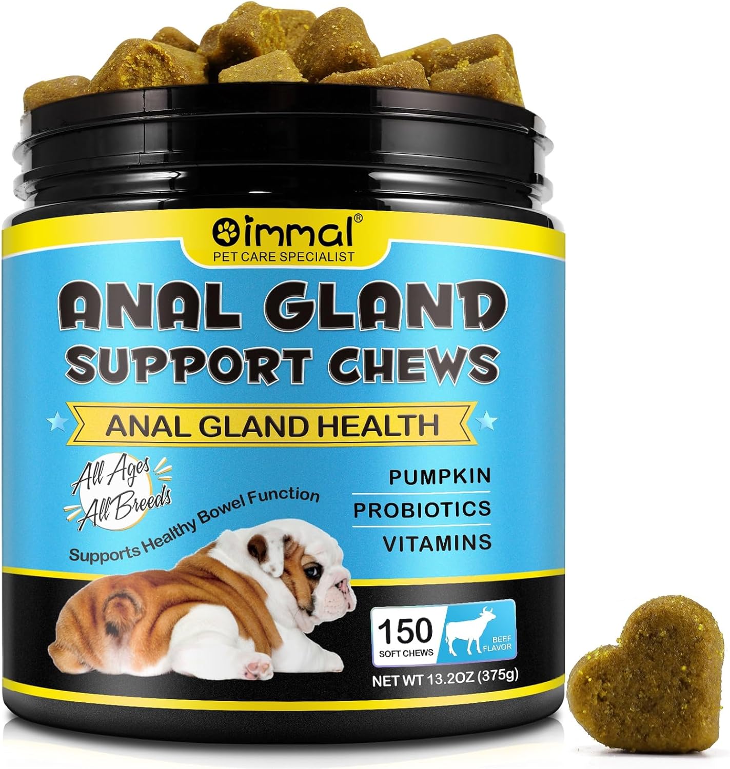 Anal Gland Support Chews for Dogs | 150 Soft Chews with Fiber, Probiotics & Digestive Enzymes | Helps Maintain Normal Gland Function, Digestive Health & Comfort | Duck Flavour for All Breeds