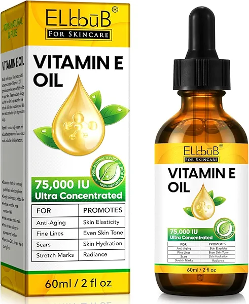ELBBUB Vitamin E Oil - 75,000 IU Ultra Concentrated - Moisturizes, Fades Scars & Stretch Marks, Anti-Aging & Skin Hydration - for Face, Body, Hair, and Nails