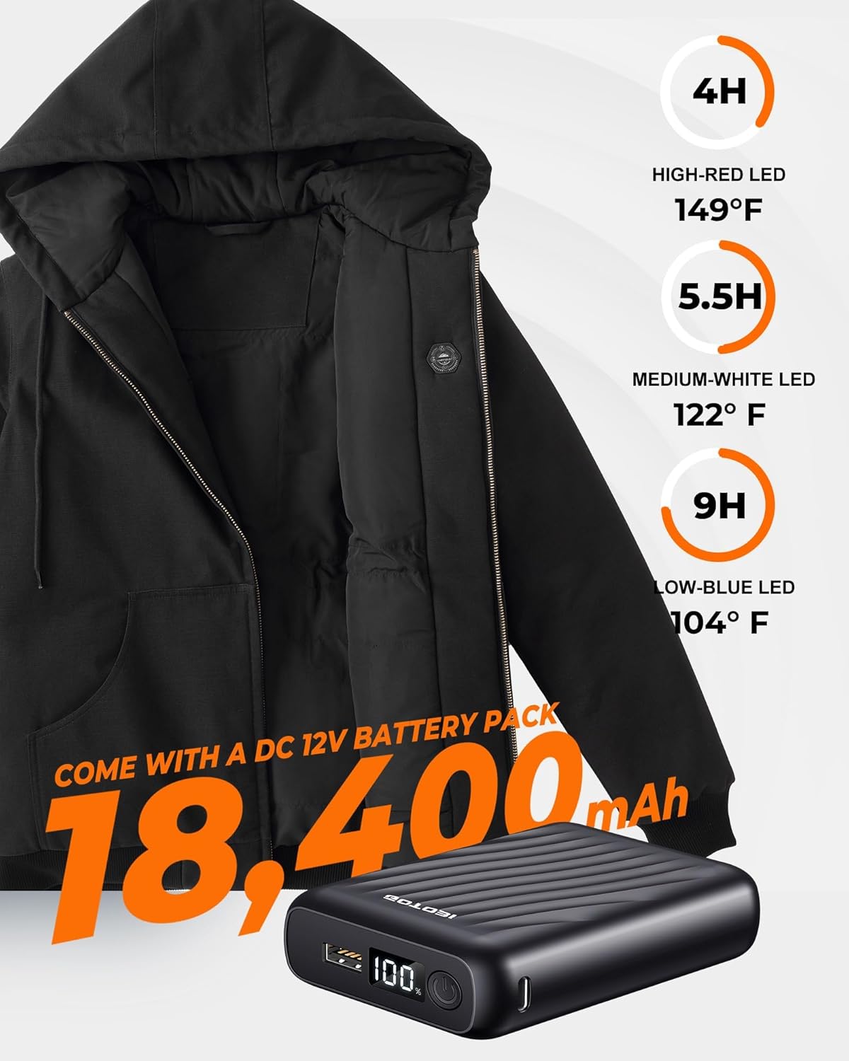 Heated Jackets for Women with 12V 18400mAh Battery, Graphene Canvas Womens Heated Jacket with Hooded for Outdoor Work - Image 4