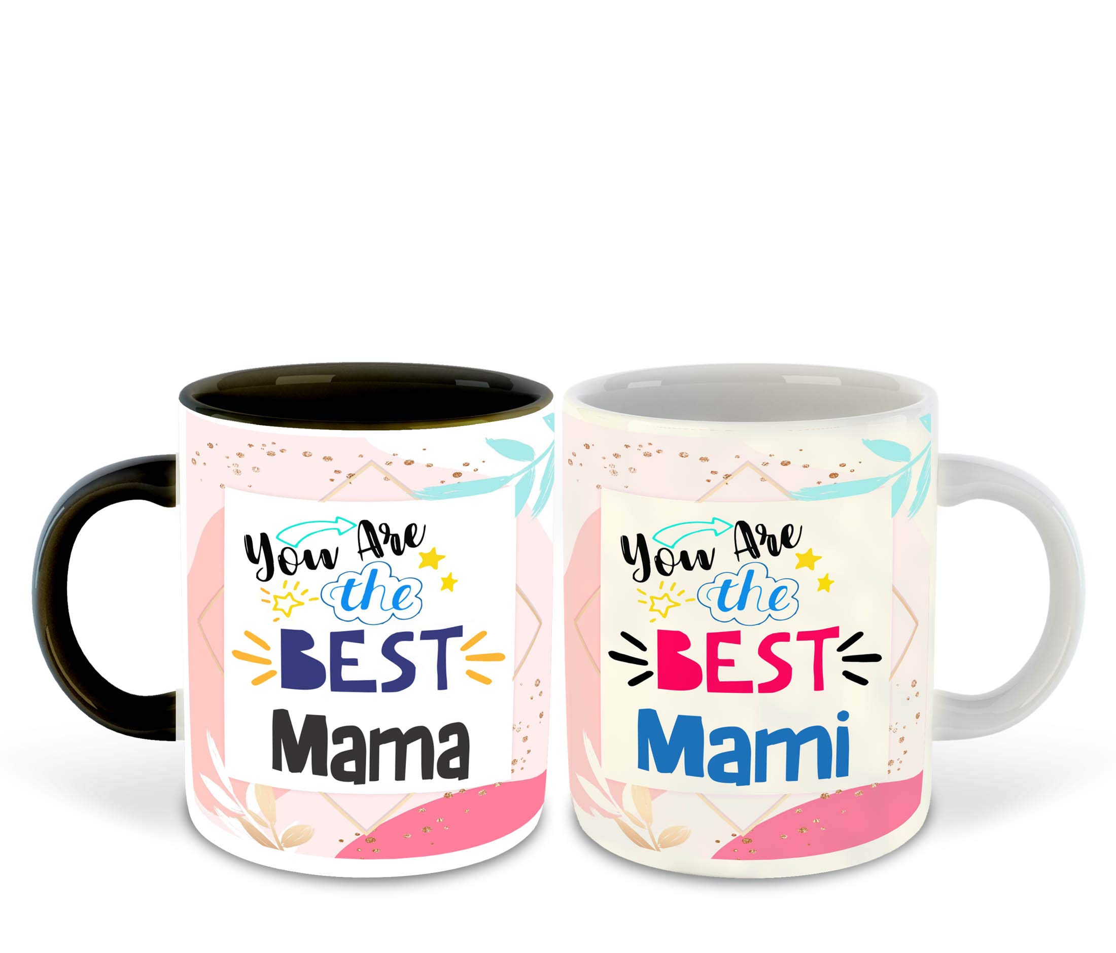 Mama and Mami Inspired Black & White Inner Colour Set of 2 Coffee Mug- Mamu, Mami, Best Quotes, Happy Birthday, Relation, Couple, Unique Gifts (Mama & Mami)