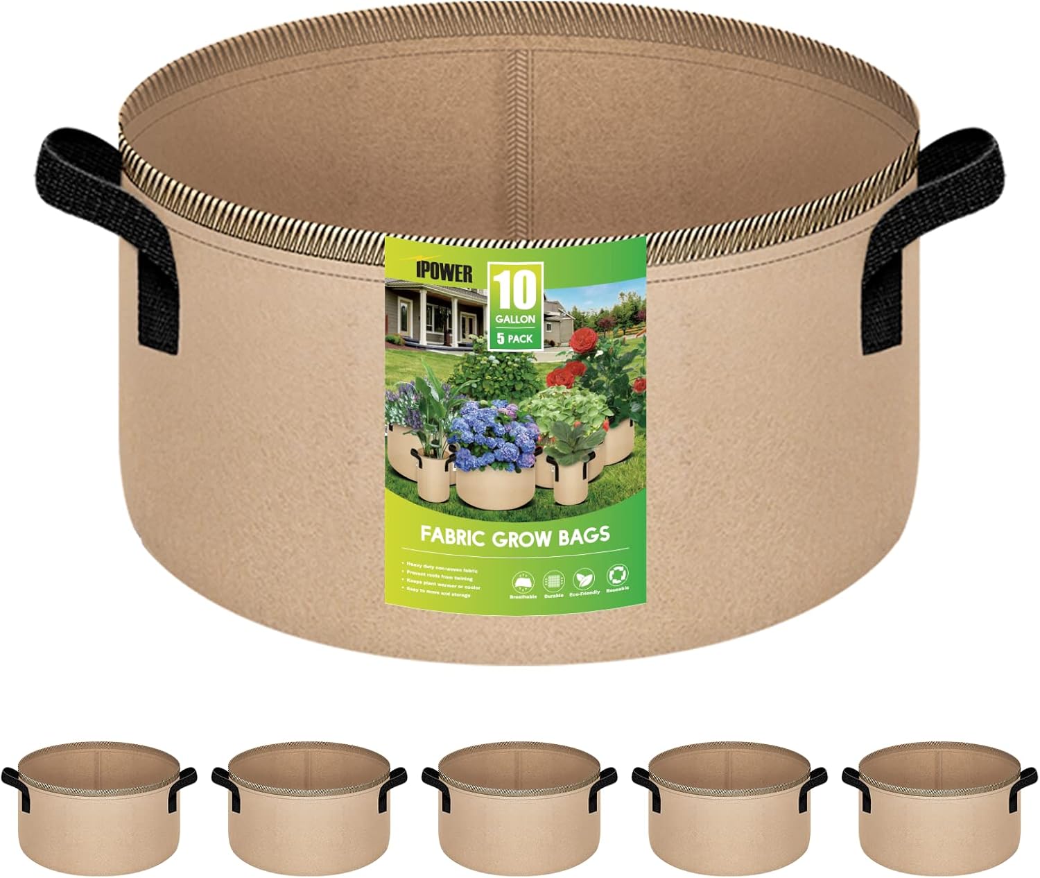 iPower 5-Pack 15 Gallon Grow Bags Heavy Duty Thickened Nonwoven Fabric Aeration Container with Strap Handles for Plants and Garden Potting, Tan : Everything Else
