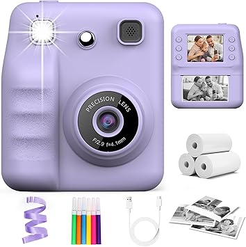 Kids Camera Instant Print, 1080P FHD Kids Digital Camera with 3 Rolls Print Paper, Toddler Portable Travel Cameras Toy, Christmas Birthday Gifts for 3 4 5 6 7 8 9 10 Year Old Boys Girls