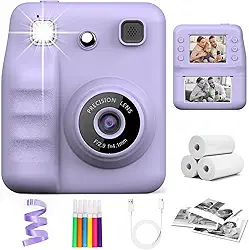 Câmera infantil com impressão instantânea, câmera digital de selfie com vídeos 1080p, câmeras de viagem portáteis para crianças de 3, 4, 5, 6, 7, 8 e 9 anos de idade, meninos e meninas