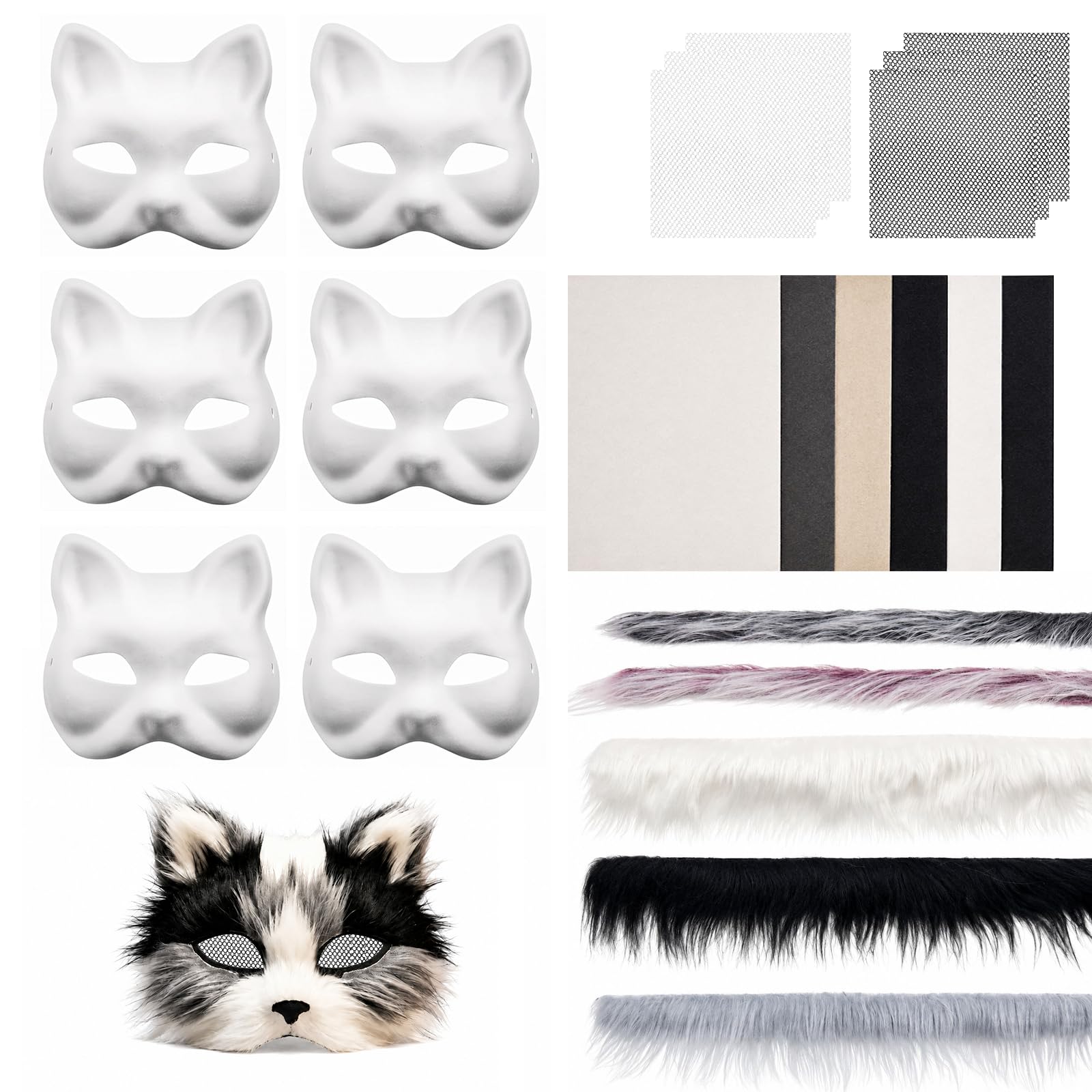 OMJMYY Therian Mask Kit, 23 Pcs DIY Blank Cat Mask Set for Kids Adults