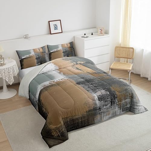 Miniatura 4 de Erosebridal Juego de ropa de cama de teñido anudado gris, tamaño Queen, color marrón, degradado, negro, abstracto, grunge, juego de edredón de