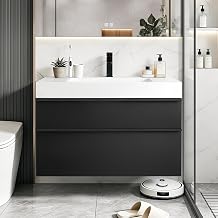 36 Inch Floating Bathroom Vanity with Sink, Modern Wall Mounted Design Bathroom Vanity Cabinet, 2 Drawers, 2-Color Wooden Handles, Pre-Assembled, Soft-Close System, Black