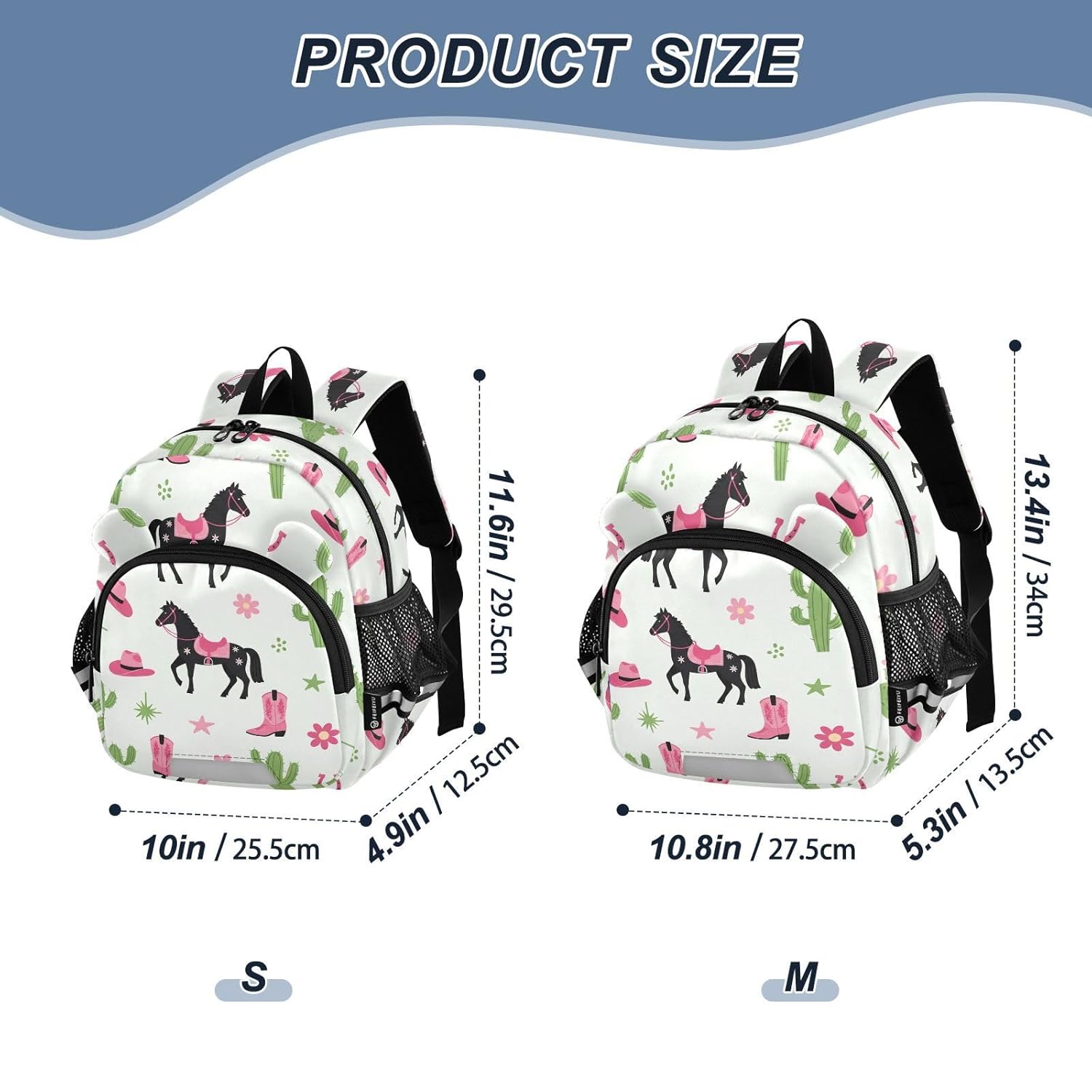 Western Horses Cactus White Pattern Toddler Harness Backpack for Boys Girls 3-6 Years Kids Backpack with Anti Lost Safety Leash Baby Travel Bag for Walking Travel Preschool