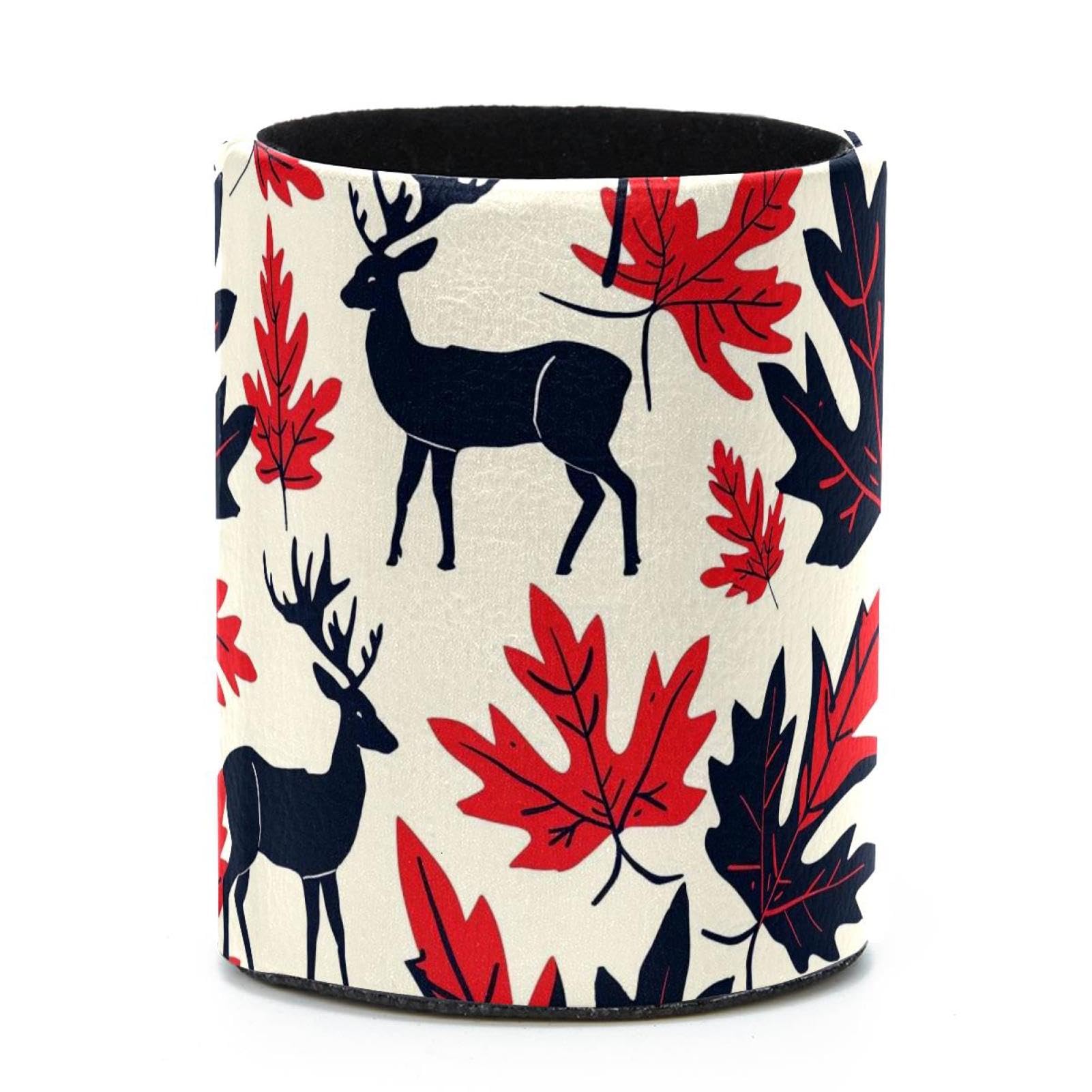 VAPOKF Round Pencil Holders for Desk, Deer Maple Leaf Pen Holders Pen Pot Makeup Brushes Storage Desktop Stationery Supplies Organiser for Home Office