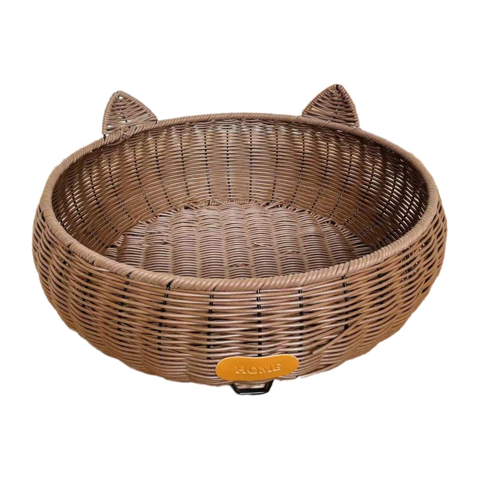 Geflochtener Katzenkorb Aus Rattan, Rund, Waschbar, Handgewebt, Strapazierfähig Und Weich, Geeignet für Katzen Und Kleintiere, S