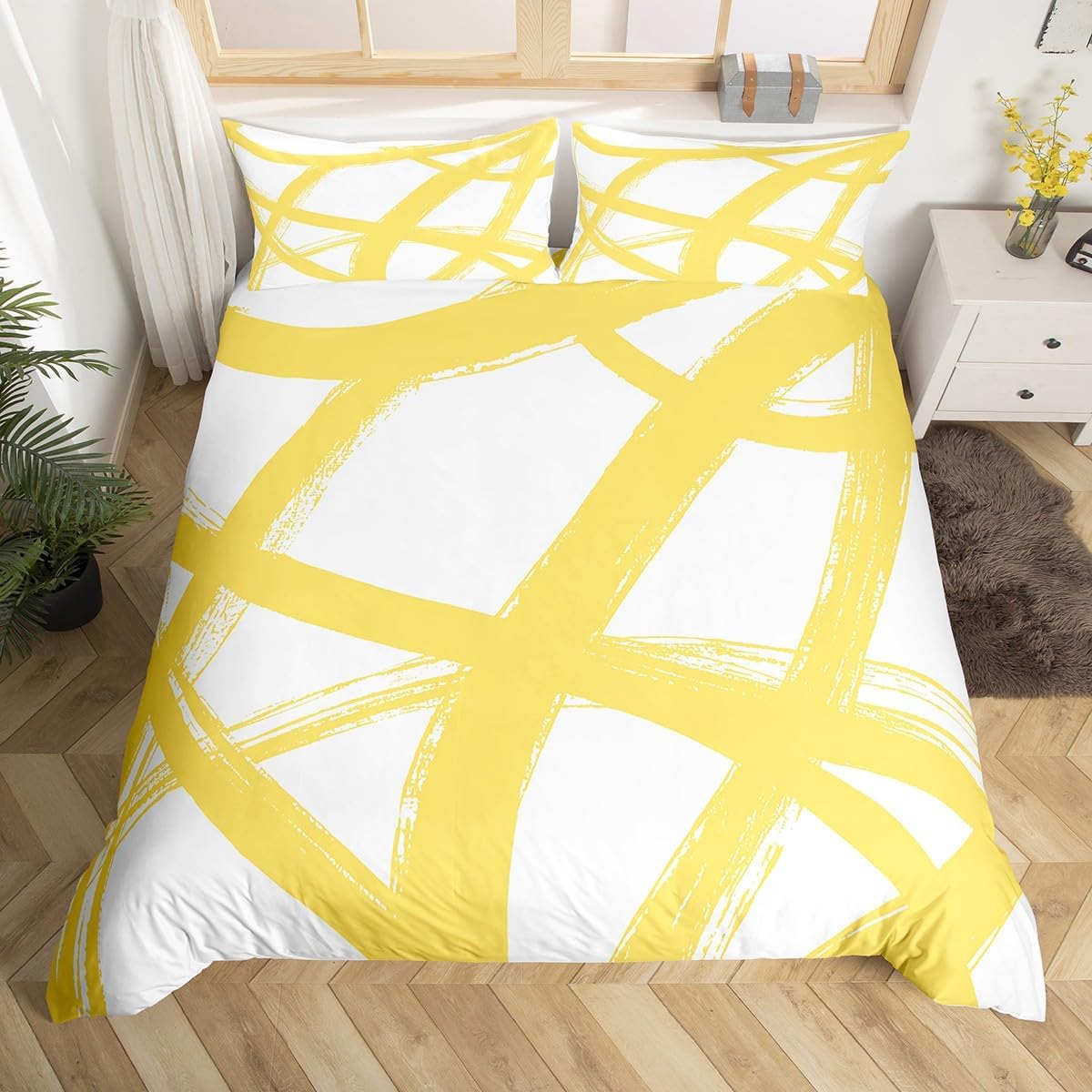 Erosebridal Turquoise and White Duvet Cover King,Abstarct Geometric Comforter Cover,Modern Stripes Lines Bed Set,Neutral Aesthetics Room Decor with Corner Ties