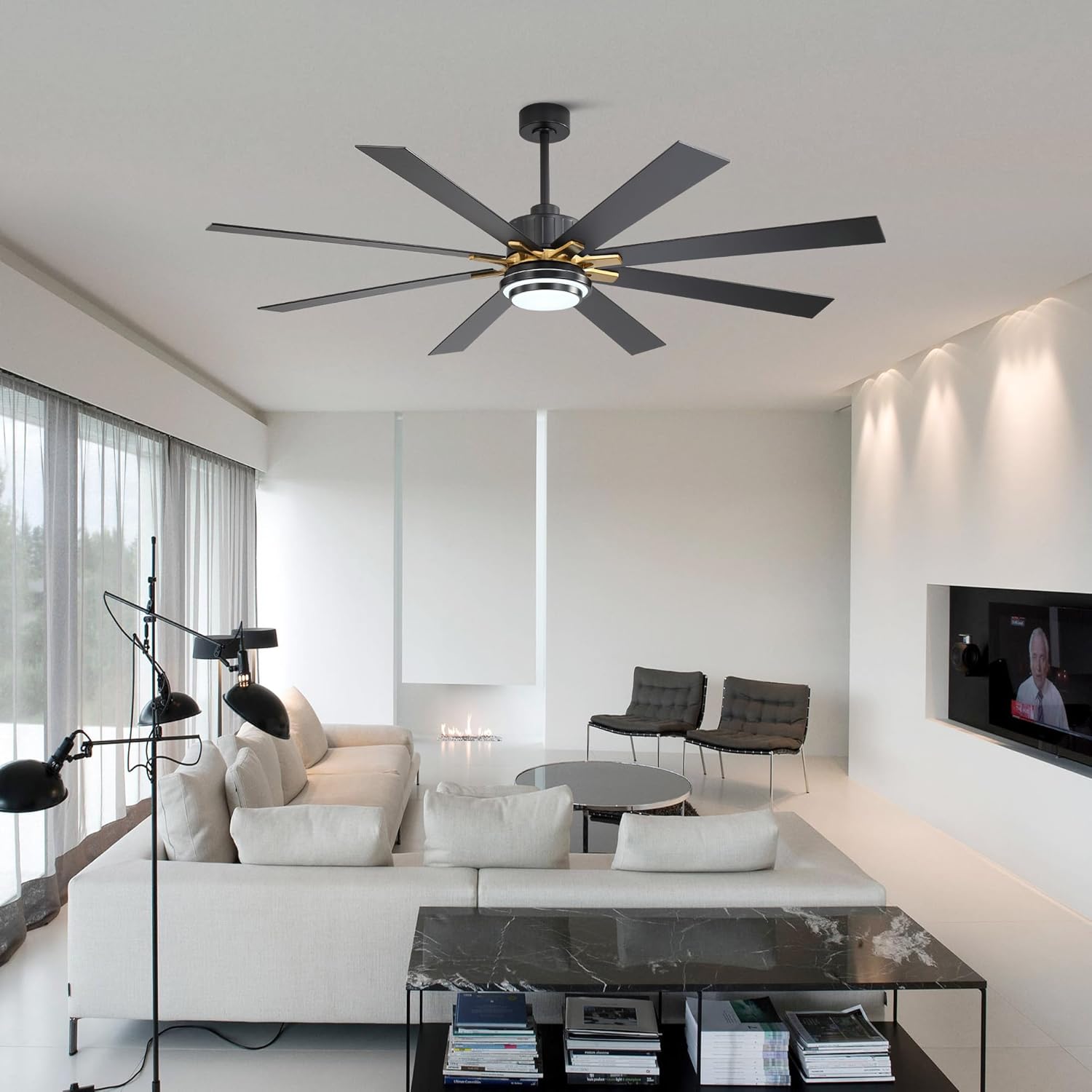 72'' Large Ceiling Fan with Light and Remote/APP Control,LED Dimmable Ceiling Fan,6 Speed,Reversible Whisper Quiet DC Motor for Farmhouse Patio Living Room Bedroom Indoor/Outdoor