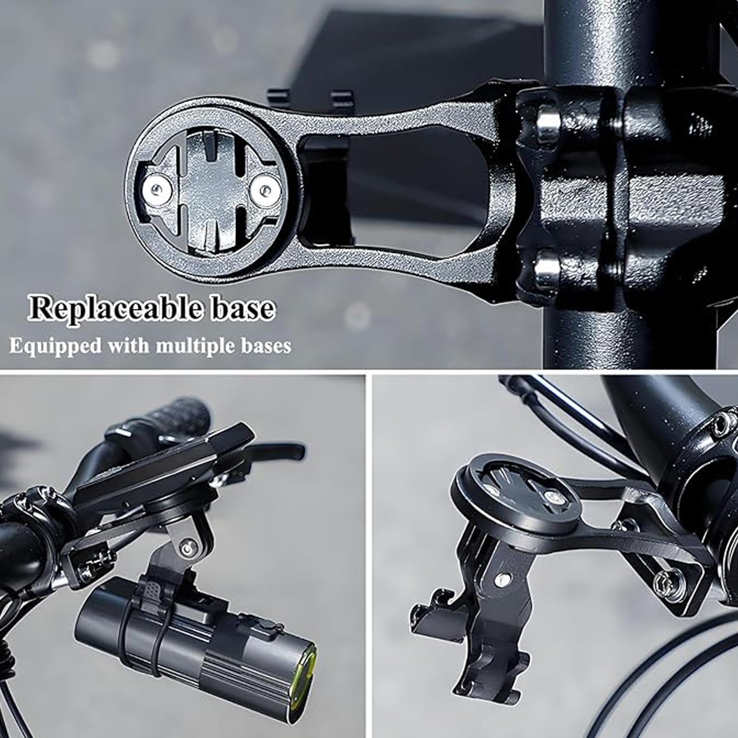 JOYOLA Fahrrad Halterung, Aluminiumlegierung Verstellbare Fahrradcomputer Halterung Rennrad Fahrradhalterung Kit Kompatibel für Edge Elemnt Bryton Cateye (Schwarz)