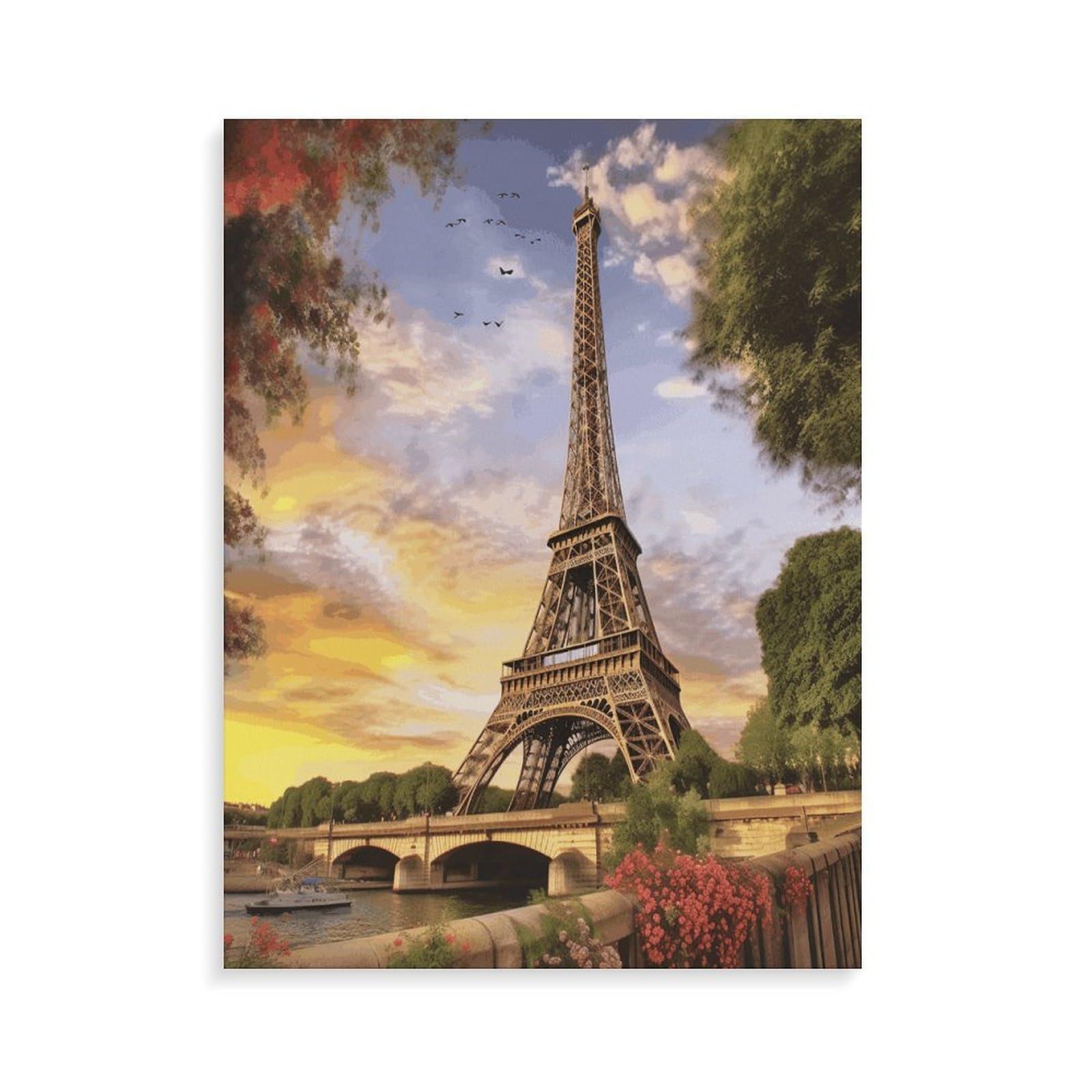 LPAGBCNU Malen nach Zahlen, Motiv: Eiffelturm, Paris, Malen-nach-Zahlen-Set für Erwachsene, Erwachsene, Malen nach Zahlen, Kits auf Leinwand, DIY-Acryl-Ölfarben, Gemälde mit Pinseln für Geschenk