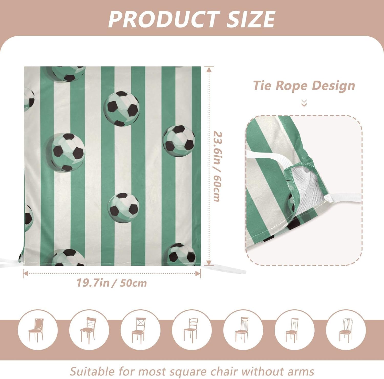 ALAZA Soccer Balls Stripes Chair Back Cover Set of 6, Washable Reusable Removable Chair Slipcovers Decorative Chair Cover for Home Kitchen Wedding Party