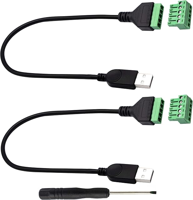 zdyCGTime USB 2.0 A Screw Terminal Block Connector Cable USB 2.0 A Male Plug to 5 Pin/Way Female Bolt Screw with Shield terminals Pluggable Type Adapter Connector Converter Cable.(30CM/2Packs)