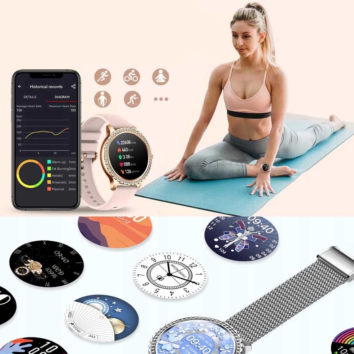 SMARTWATCH DAMSKI ZEGAREK CIŚNIENIOMIERZ PULS POLSKIE MENU POŁĄCZENIA TEL