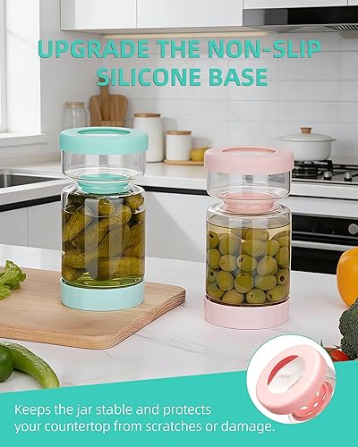 Miniatura 8 de ZENS Tarro de Pepinillos con Colador Abatible, Contenedor Separador de Jugo de Pepinillos de 37 oz en Forma de Arena, Tapa Hermética y a Prueba de