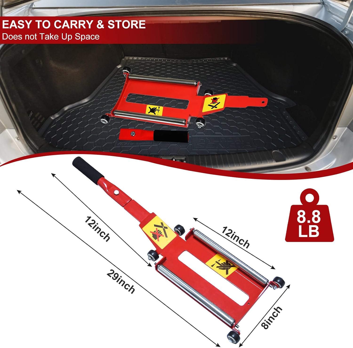 Wayona Portable Tire Jack Tool with Roller Plate, Tire Lifting Tool with Removable Handle for Cars, SUVs and Off-Road Trucks, Effortless Tire Lifter Jack Tool for Removal and Positioning of Tires