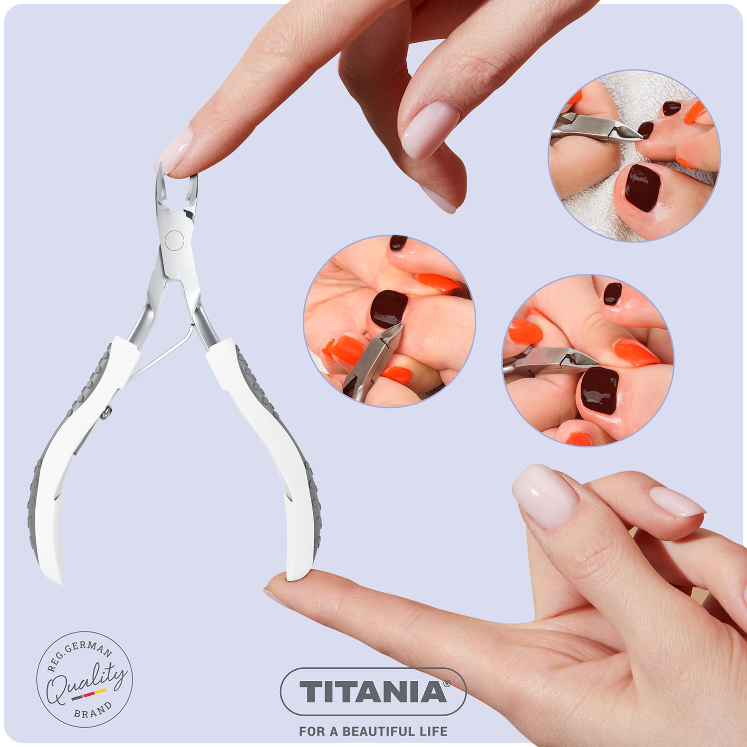 TITANIA Tronchesino per cuticole con impugnatura Softtouch • Tagliacuticole per manicure e pedicure • Rimuovi-cuticole preciso in acciaio inox • Pinza professionale • 100% acciaio inossidabile