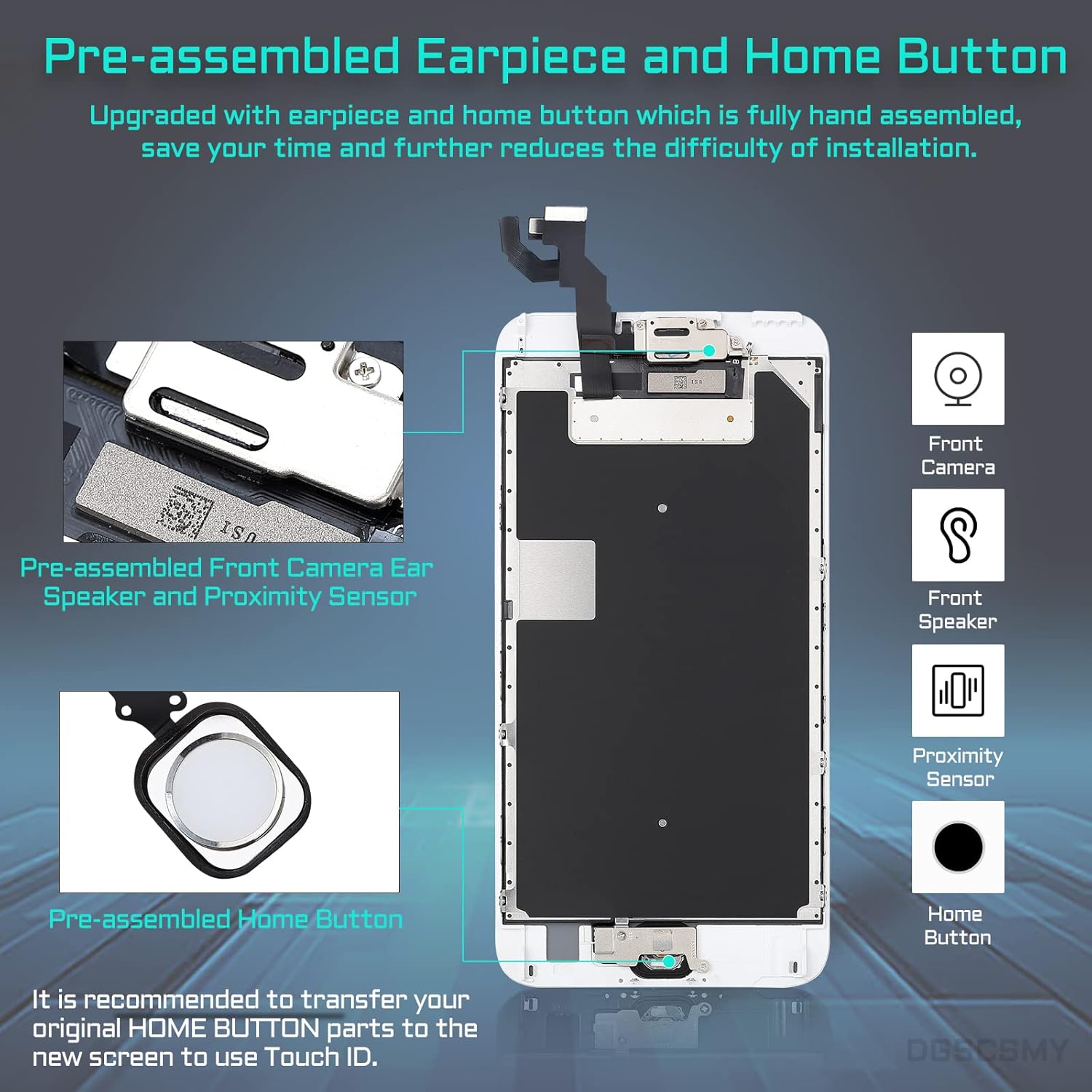 for iPhone 6s Plus Screen Replacement with Home Button 3D Touch LCD Display Digitizer 5.5" White Fix Tools Front Camera Speaker Proximity Sensor Glass Assembly Repair Kit A1634 A1687 A1699