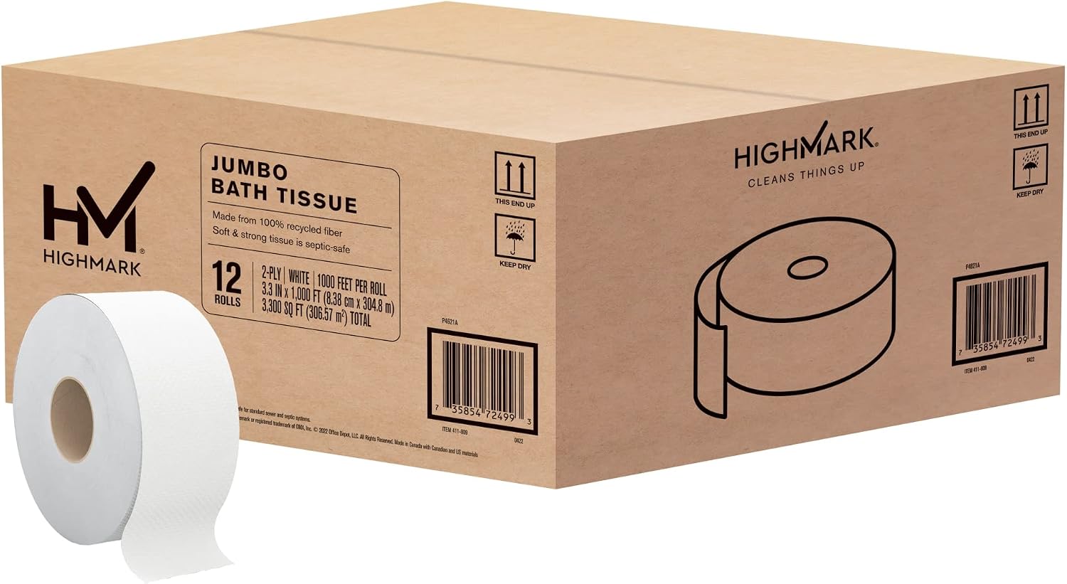 Highmark® 2-Ply Jumbo Toilet Paper, 1000' Per Roll, Pack Of 12 Rolls