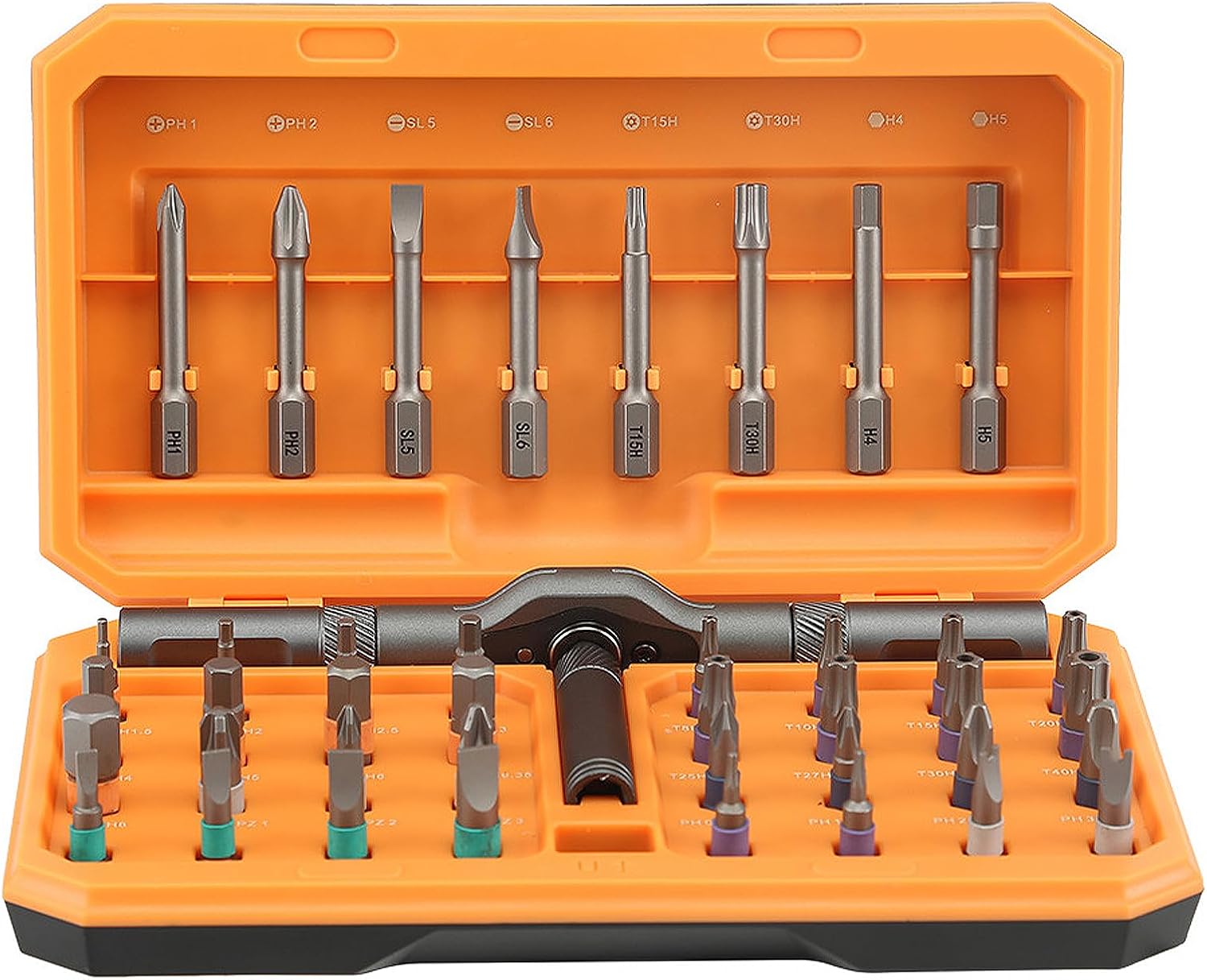 42 In 1 Magnetic Ratchet Screwdriver Set, T Handle Ratcheting Screwdriver Set with Storage Case, Multi Bits, Repair Kit for Computer, Eyeglass, Bicycles, Watch, Furniture, DIY (Orange)