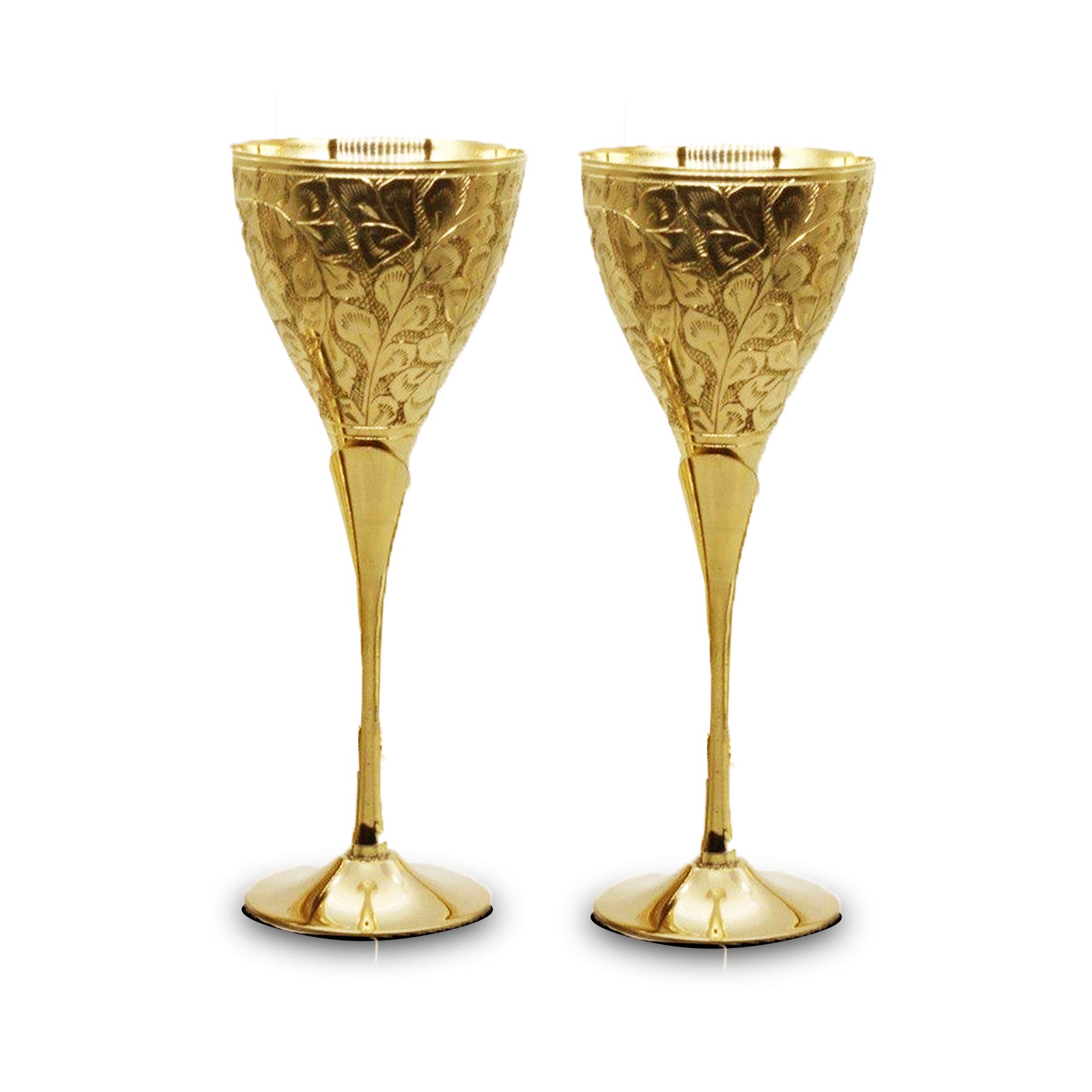 Hand Engraved Brass Champagne Gl Flutes Coupes Goblets Wine Glass Set of 2