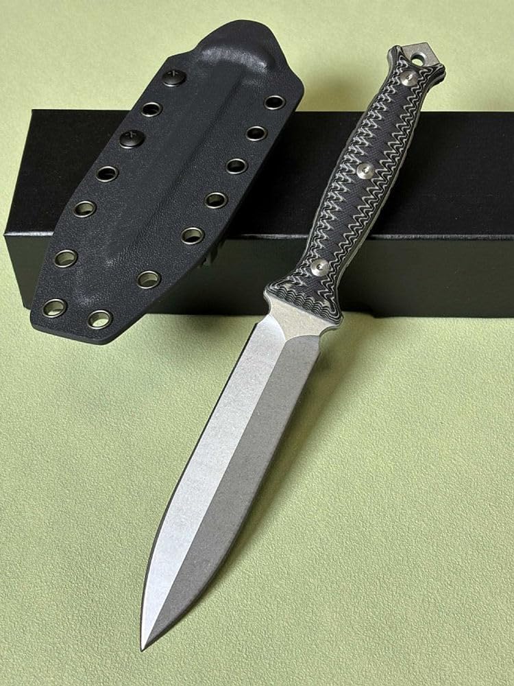 Generisch TEERMA K5Z - Großes Jagdmesser aus D2-Stahl - Feststehendes mit Scheide - Zweischneidiges Schwert mit G10-Griff - Full Tang Survival Messer für Outdoor Aktivitäten