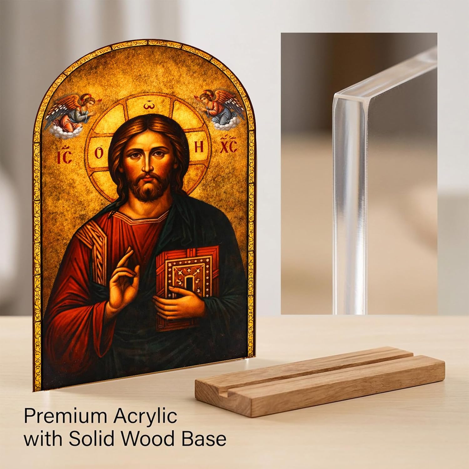 TALPGOD Greek Christian Orthodox Icons of Jesus Christ Stand Catholic Art Ornament Statue – Acrylic Tabletop Décor for Home Altar & Desk,Christian Gifts for Women & Men