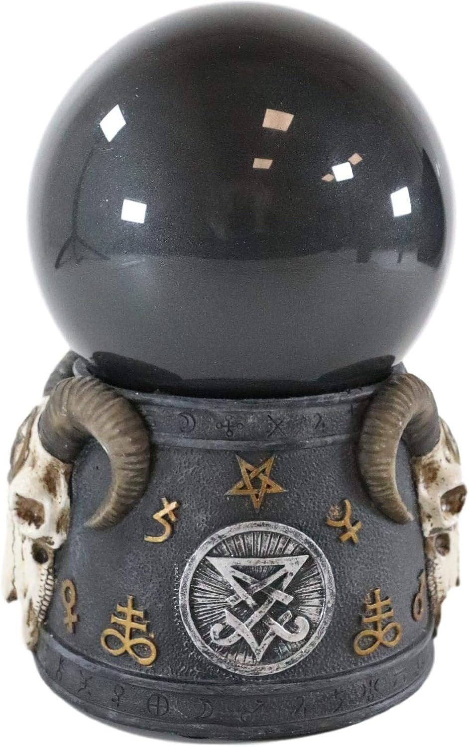 Ebros Sabbatic Goat of Mendes Samael Lilith Baphomet Skull with Pentagram Sigil Black Sandstorm Ball Decorative Statue 6" Tall LaVeyan Sand Storm Gazing Balls Accent
