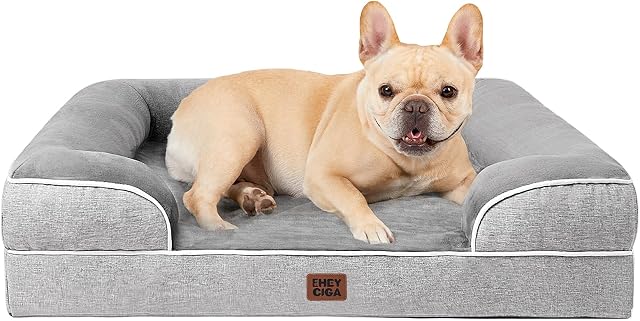 EHEYCIGA Memory Mousse Orthopédique Lit de chien moyen avec côtés, 76cm Lits de chien imperméables pour chiens moyens, fond antidérapant et lit en mousse de petit chien avec couvercle amovible lavable
