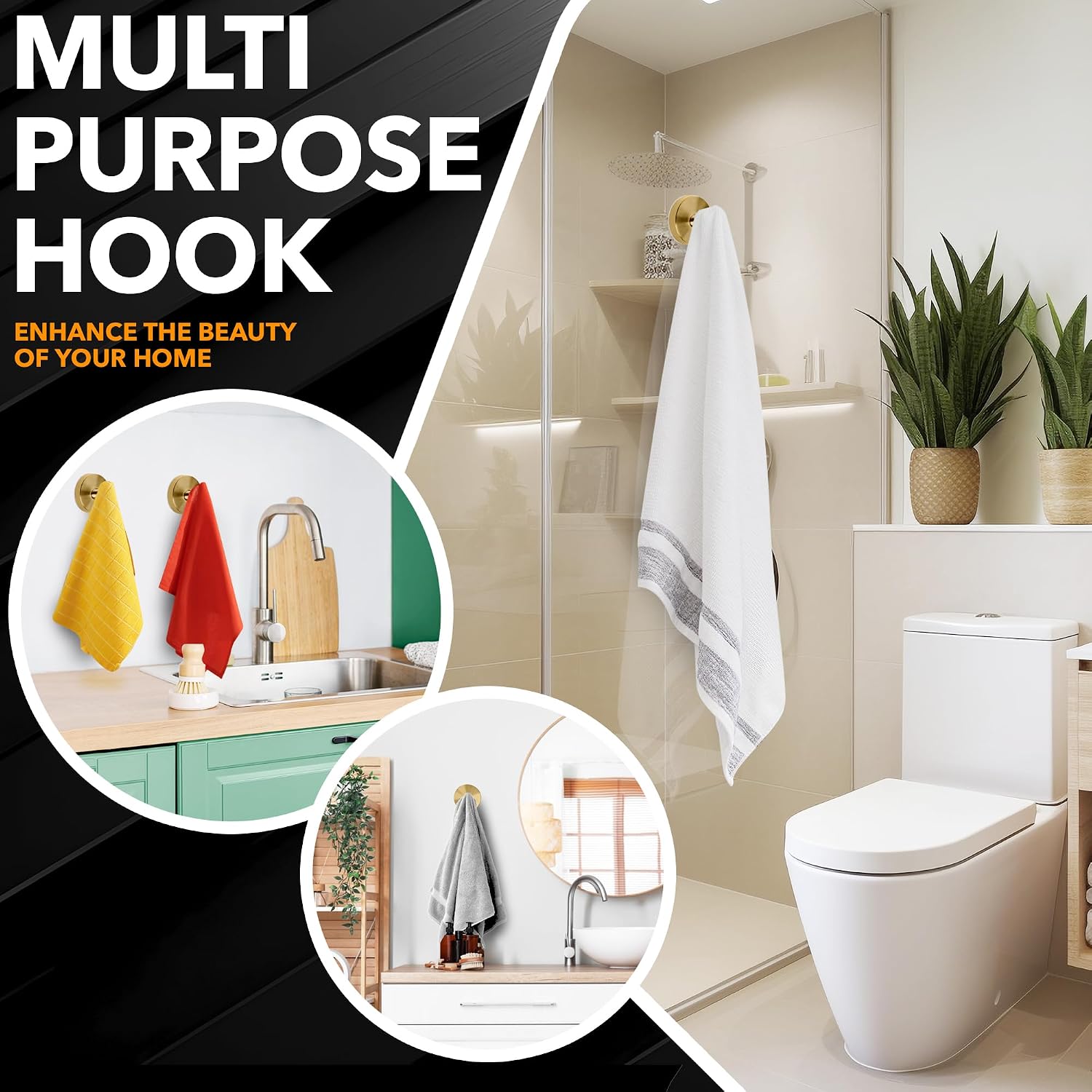 Besti Shower Suction Cup Hooks, Strong Suction Power, Towel Hooks for Shower Glass Door, Bathroom, Kitchen, Mirrors, Tiles, Holds up to 11 lbs, Ideal for Towels, Bath Robes, Coats (Champagne Bronze) image 5