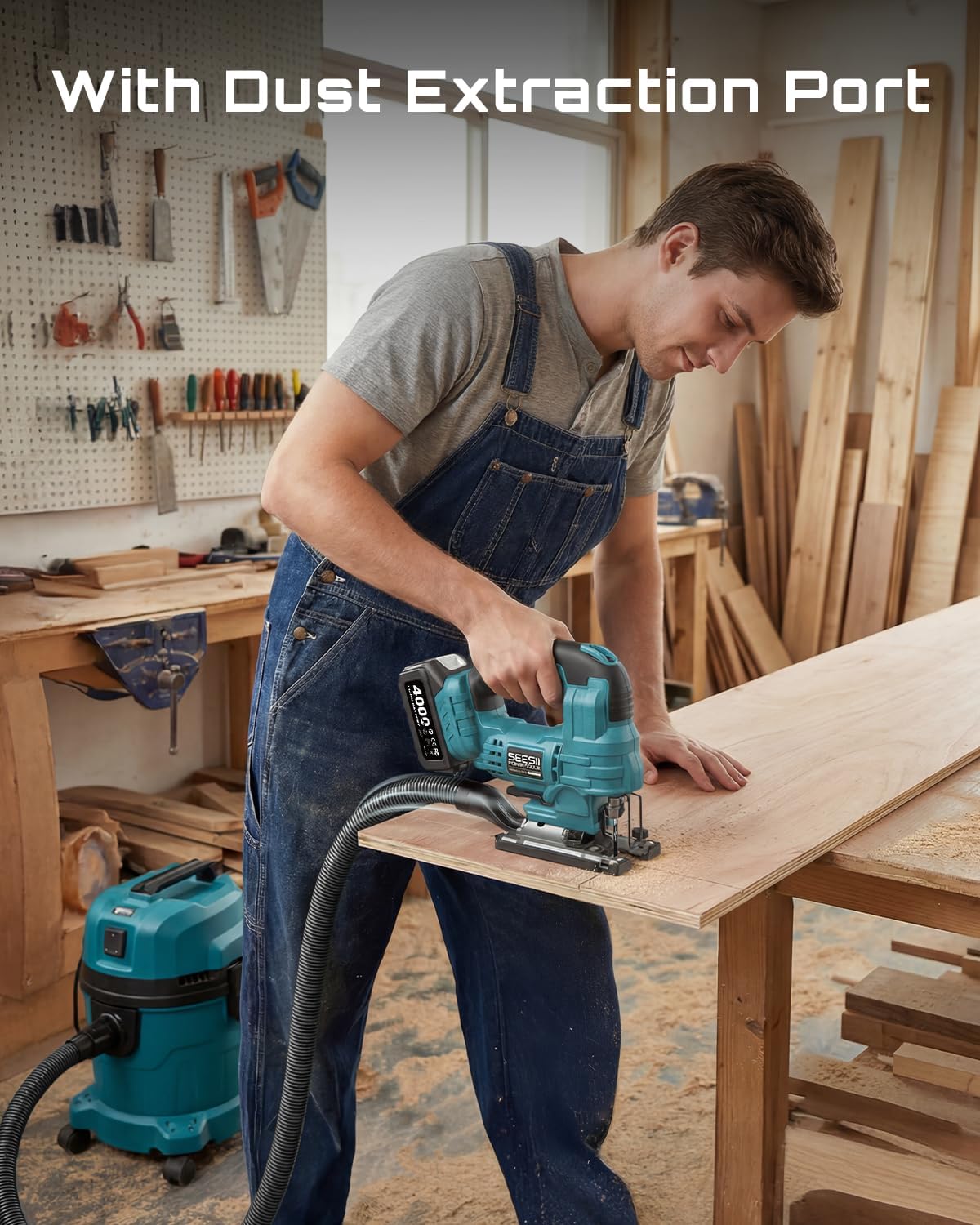SEESII Brushless Cordless Jigsaw Tool, 2×4.0Ah Batteries, Tool-Free 0–45° Bevel Cutting, 3500 SPM Variable Speed, 4 Orbital Settings, Electric Jig Saw for Woodworking & DIY Projects & Home Use