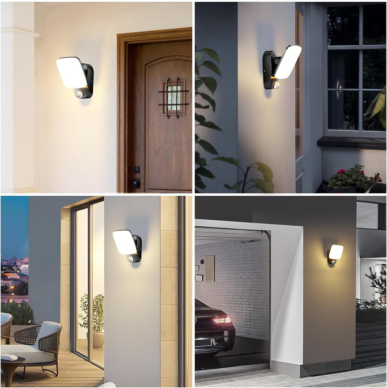 2 Piezas Aplique Pared Exterior con Sensor de Movimiento, Aplique Pared Interior 18W 3000K LED Luz exterior Impermeable IP65 Focos LED Exterior para Entrada Terraza Pasillo (Negro)