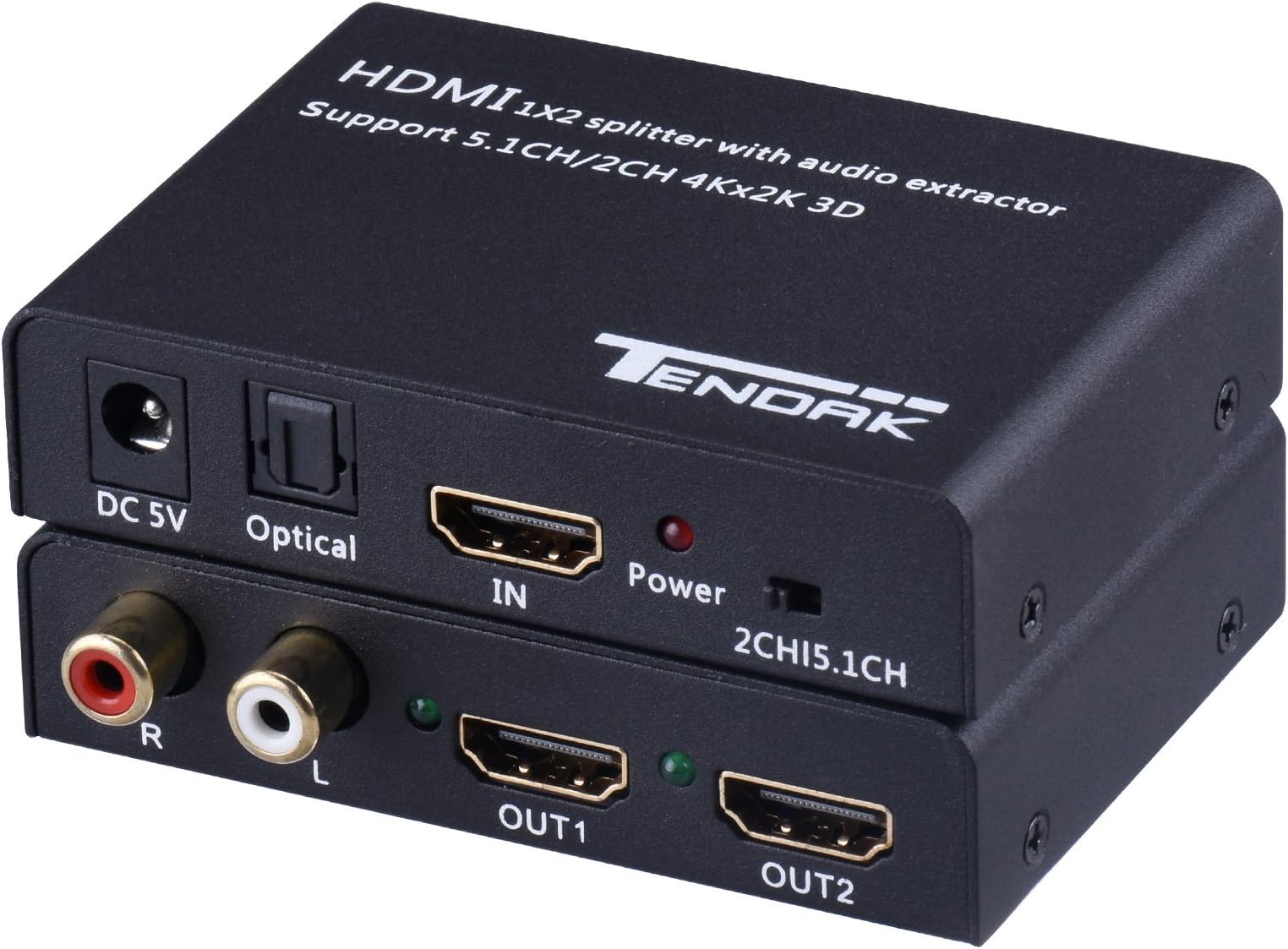 Tendak HDMI Splitter 1 in 2 out HDMI Splitter Amplifier for Dual Display Support Ultra HD 4K x 2K 3D Full HD 1080P for Amazon Fire TV Apple TV PS3 4 Xbox Blu-ray 1 in 2 out w/ audio - 4K