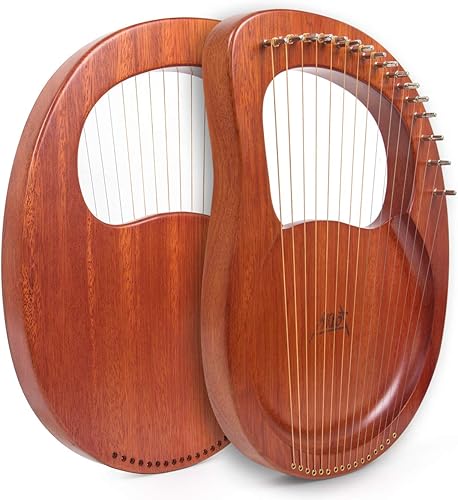 Miniatura 2 de Arpa de lira AKLOT 16 cuerdas de metal caoba con llave de afinación, juego de cuerdas de repuesto, pastilla, bolsa negra