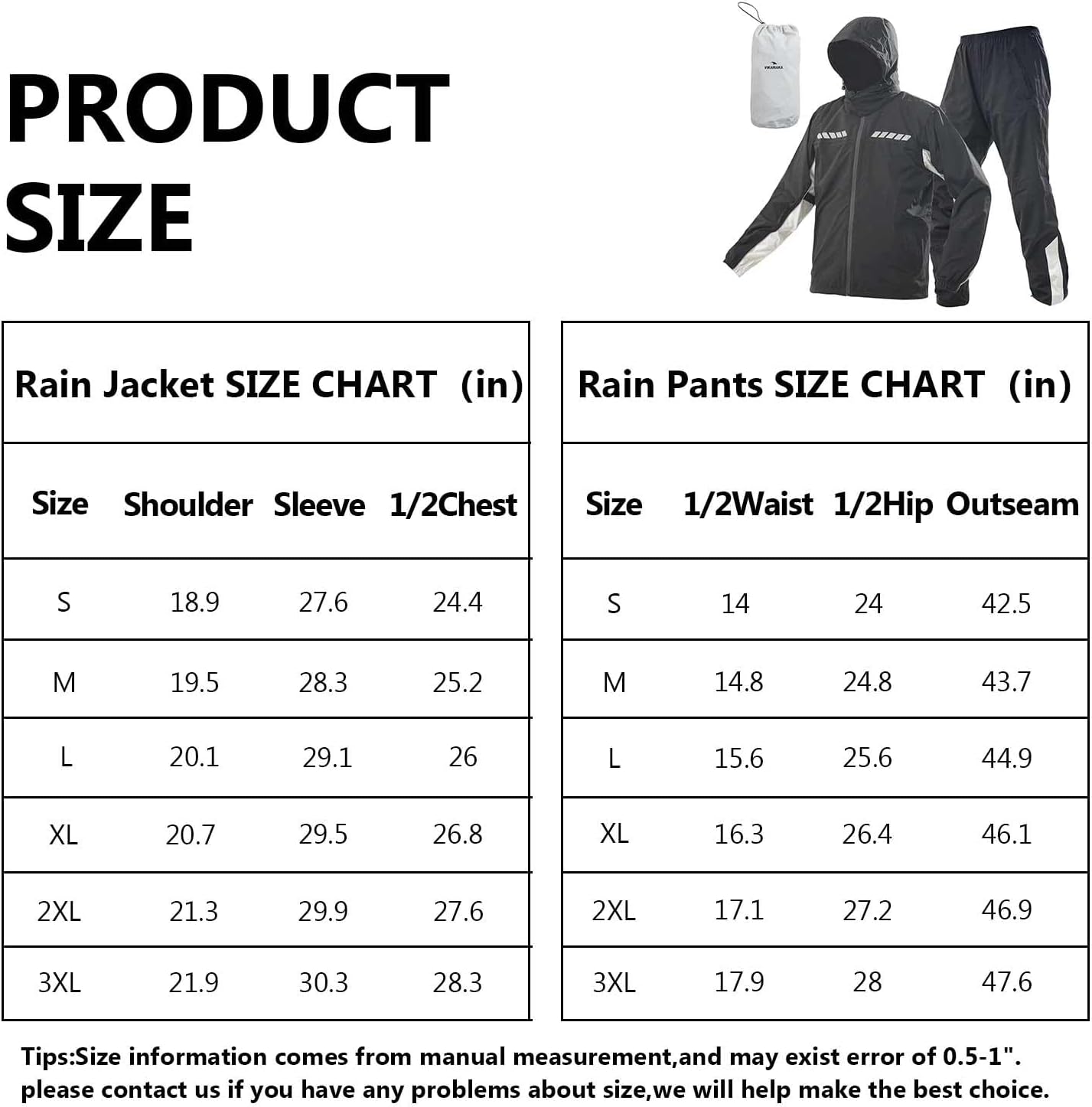 Waterproof Motorcycle Men's Rain Suit, Breathable Lightweight Hooded Reflective Rain Gear, Rain Jacket and Pants for Men (Black&Grey, Small)
