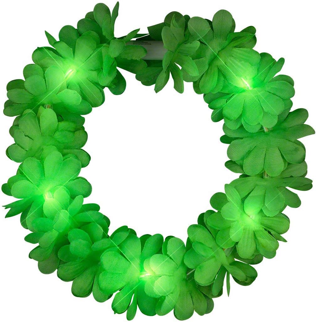 FlashingBlinkyLights Set of 12 Green LED Hawaiian Lei Floral Headband Light Up Flower Crowns