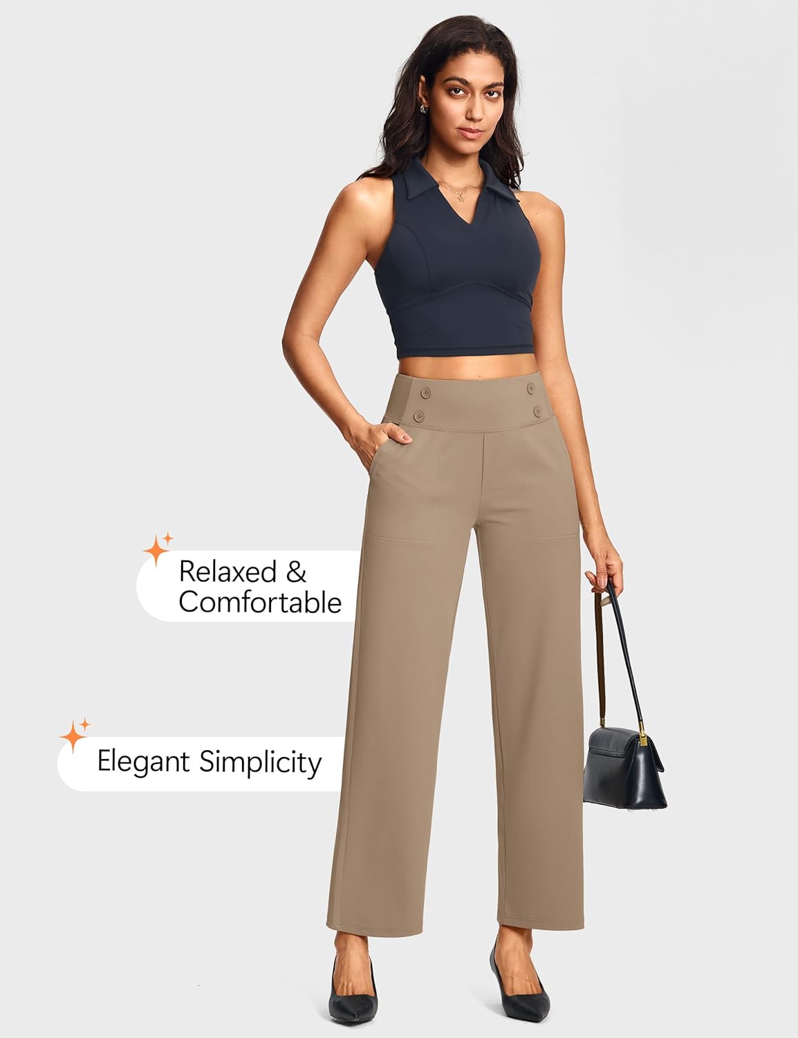 29'' Women’s Dressy Work Pants High Waist Pull on Wide Leg Slacks Trousers for Women Business Casual Trendy - Image 5