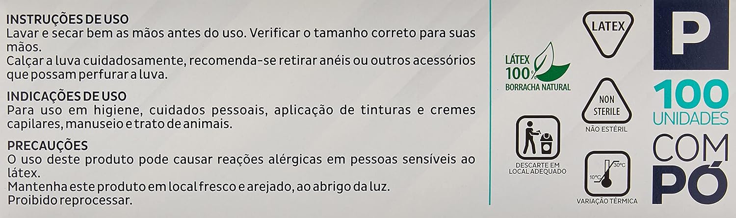 Luva Látex Natural Descartável Com Pó Inoven Tamanho P - Cartucho com 100 Unidades