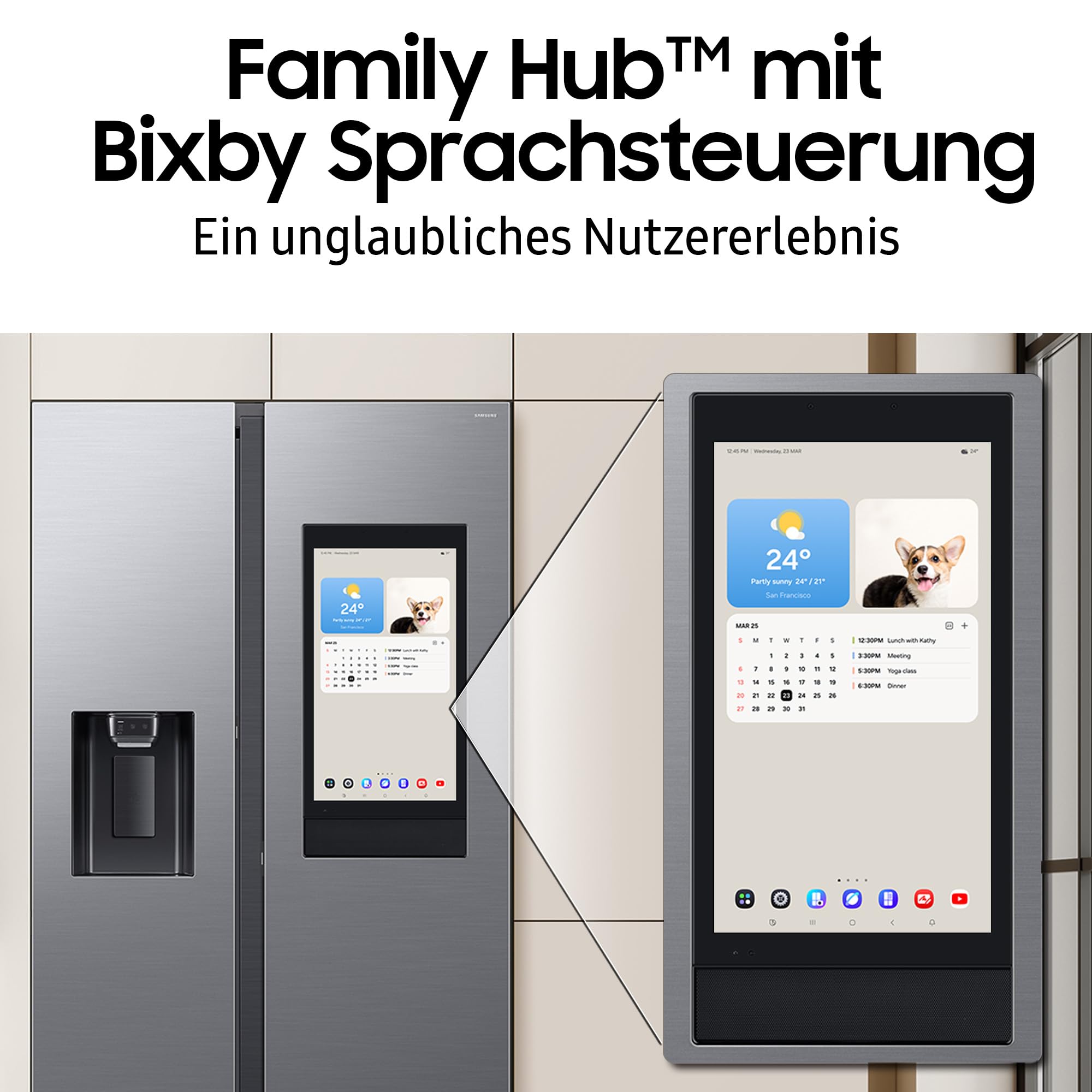 Samsung RS90F66BEFEF Side-by-Side Kühl-Gefrierkombination, 178 cm, 614 l, Eis-/Wasserspender, Family Hub, Black Steel