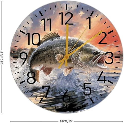 Miniatura 2 de Reloj de pesca Shabby Chic Pesca Sea Fish Reloj de pared sin tictac Reloj de pared rústico para cocina, funciona con pilas, para granja, lavandería,