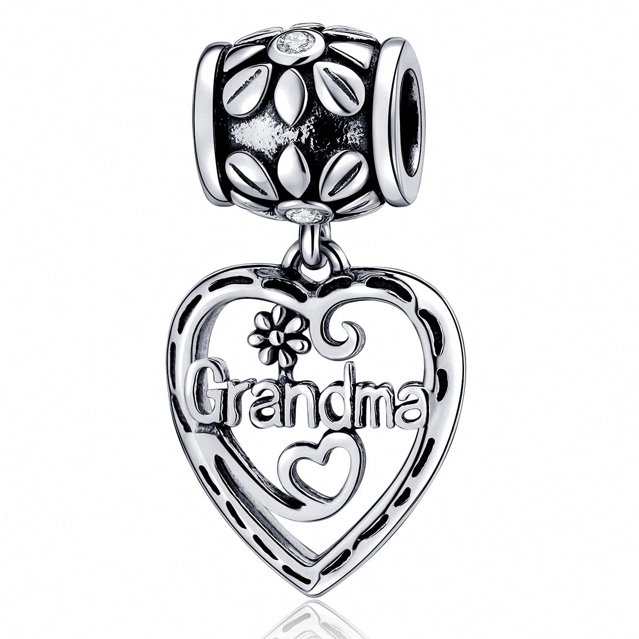 Grandma Heart Charms Authentic 925 Sterling Silver Family Love Mother Gifts Charm for European Bracelet